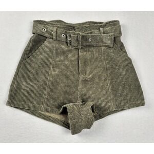 Altar'd State Women's XS Corduroy High Waist Belted Shorts Green Paperbag